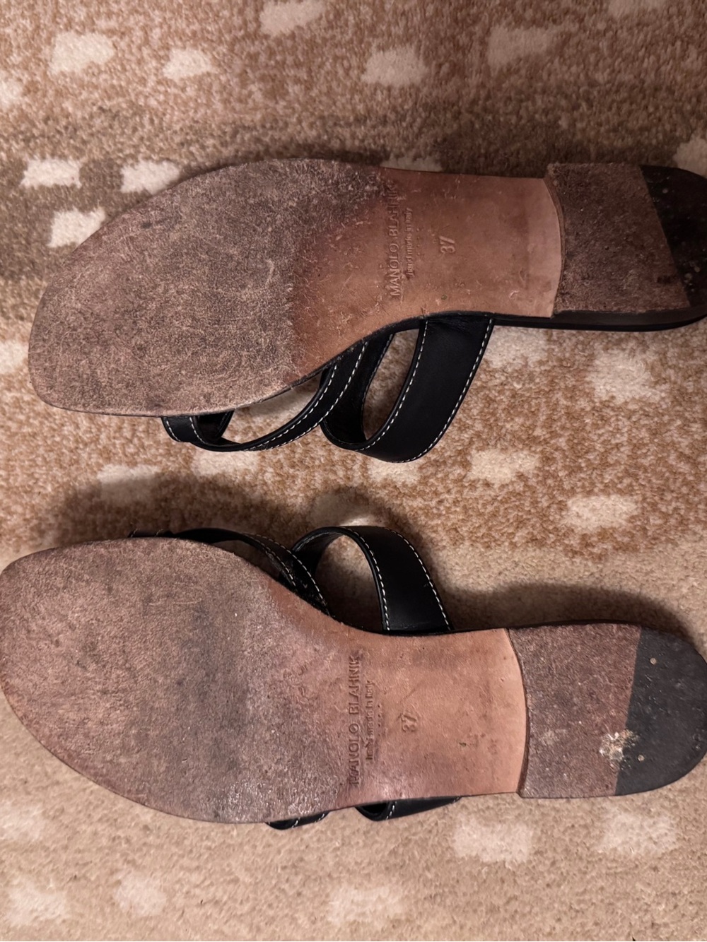Manolo Blahnik Black Leather Multi-Strap Slide Sandals - Picture 3 of 3